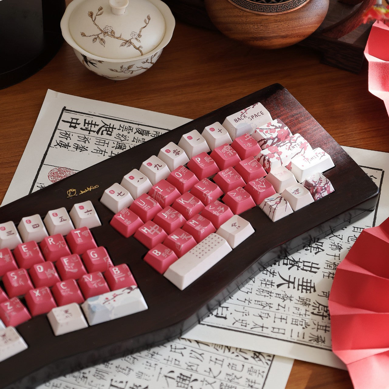 Cherry Blossom Sakura Tree Japanese & Chinese Calligraphy 138 Keycaps Set For Mechanical Keyboard Cherry MX 4