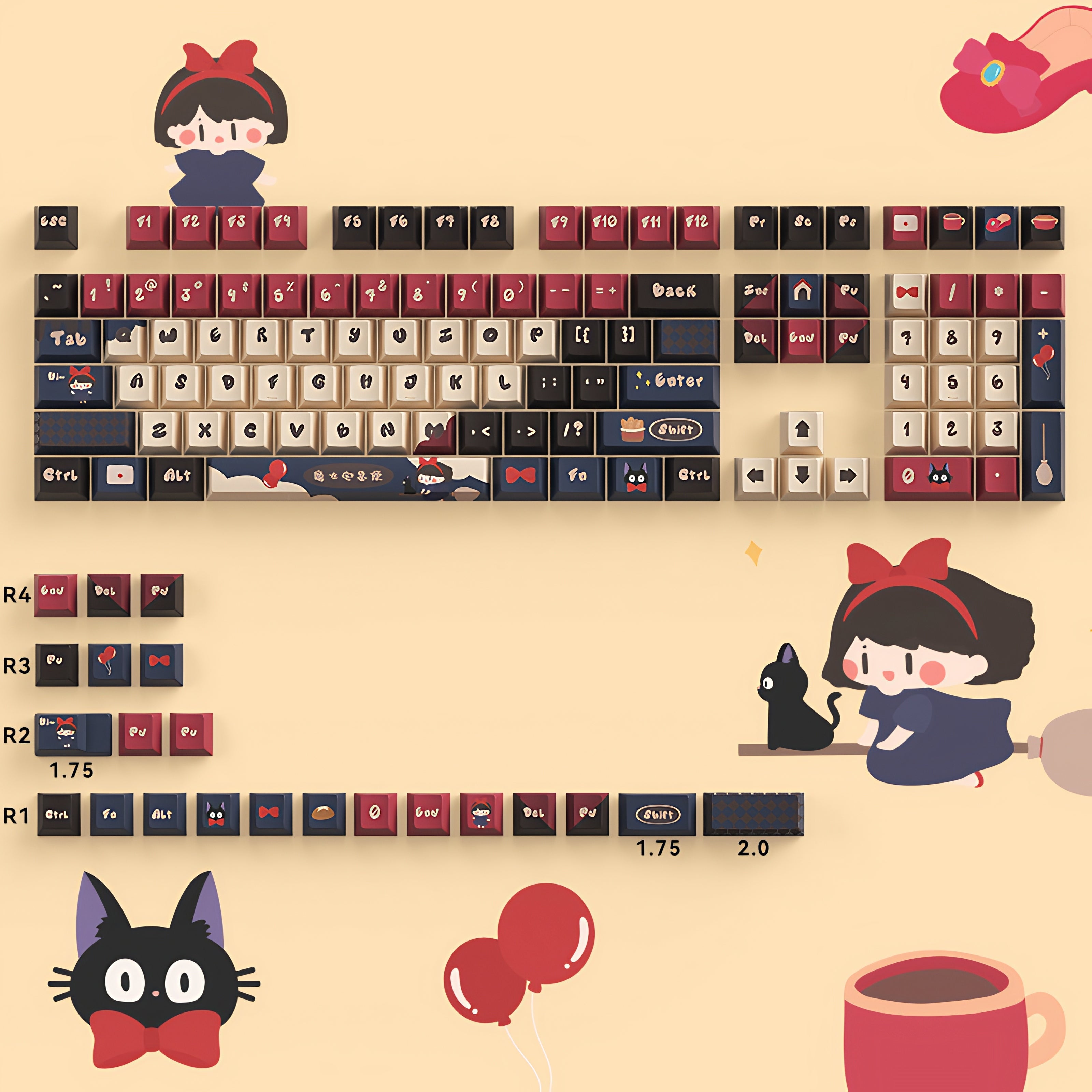 Chibi Kikis Delivery Service Studio Ghibli Custom Anime Keycaps Set For Cherry MX Keyboards 5