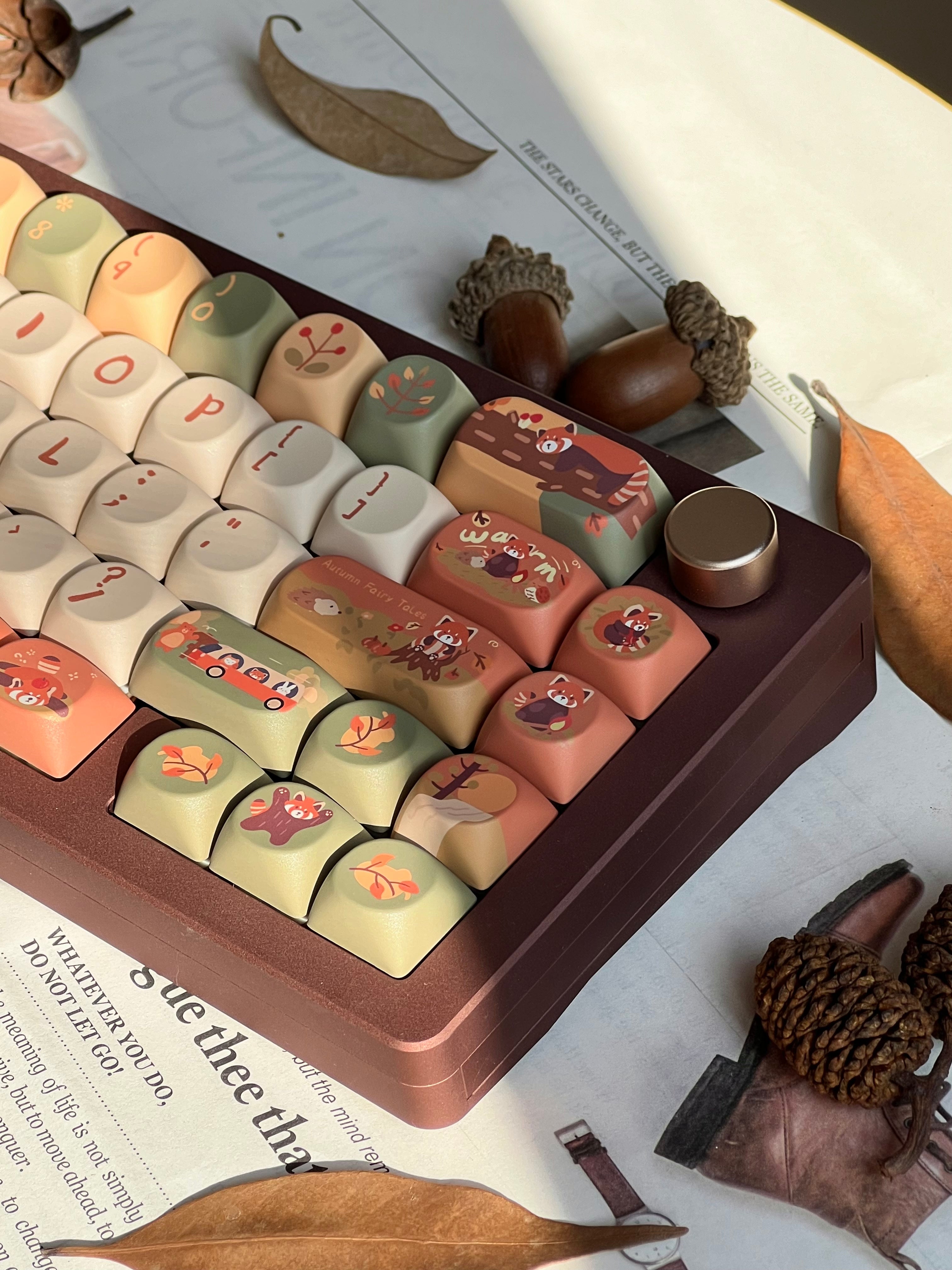 Cute Girly Animal Red Panda Custom Keycaps Set For Cherry MX Mechanical Keyboard Gift For Gamer Girls 5