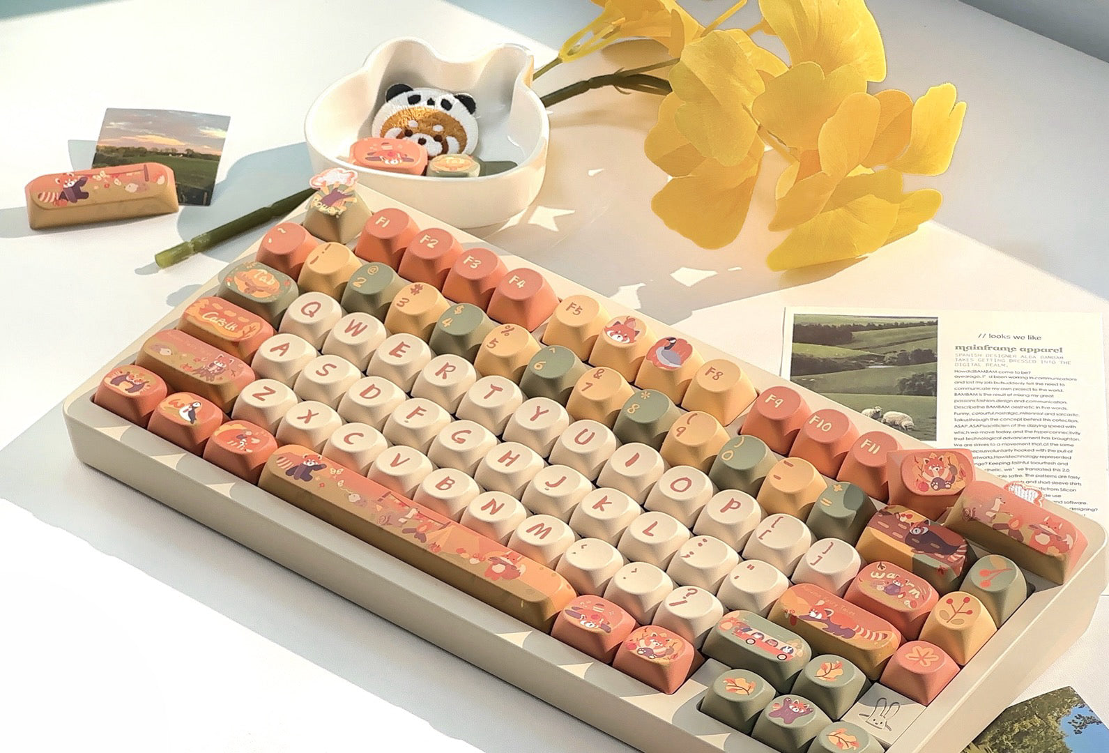 Cute Girly Animal Red Panda Custom Keycaps Set For Cherry MX Mechanical Keyboard Gift For Gamer Girls 7