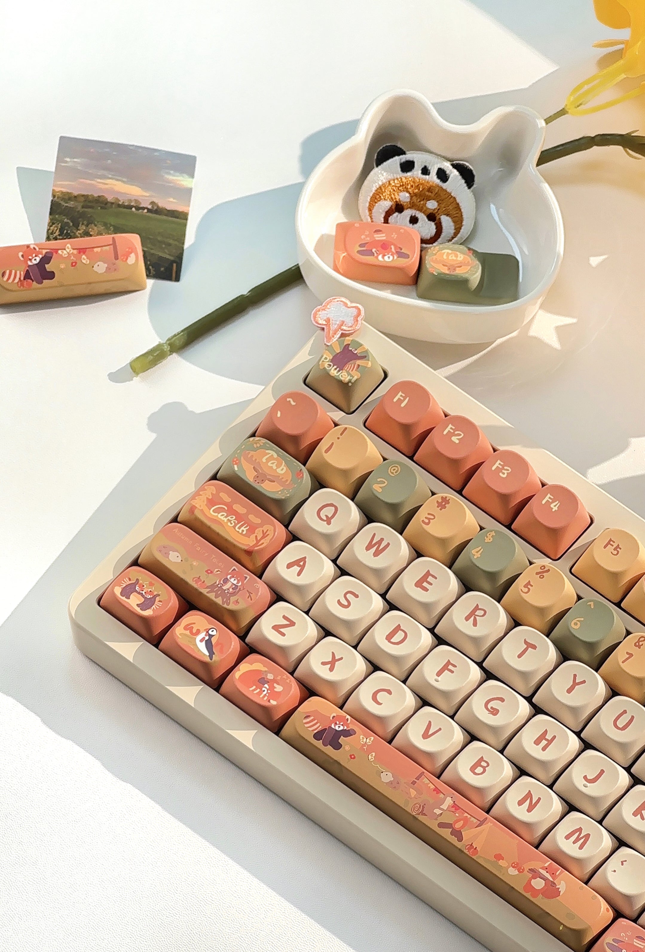 Cute Girly Animal Red Panda Custom Keycaps Set For Cherry MX Mechanical Keyboard Gift For Gamer Girls 8