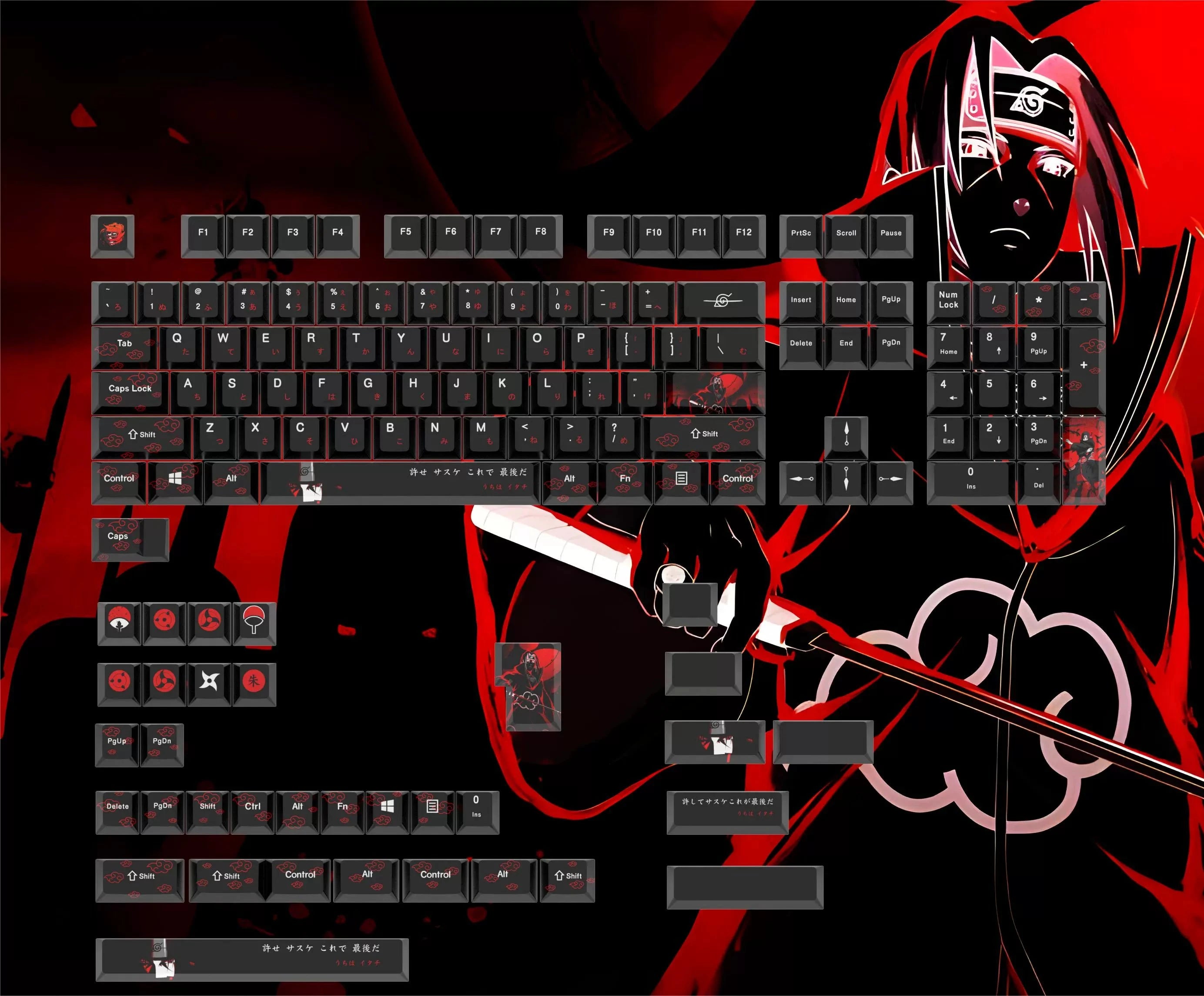 Itachi Uchiha Naruto Anime Custom Keycaps Set For Cherry MX Mechanical Keyboard 7